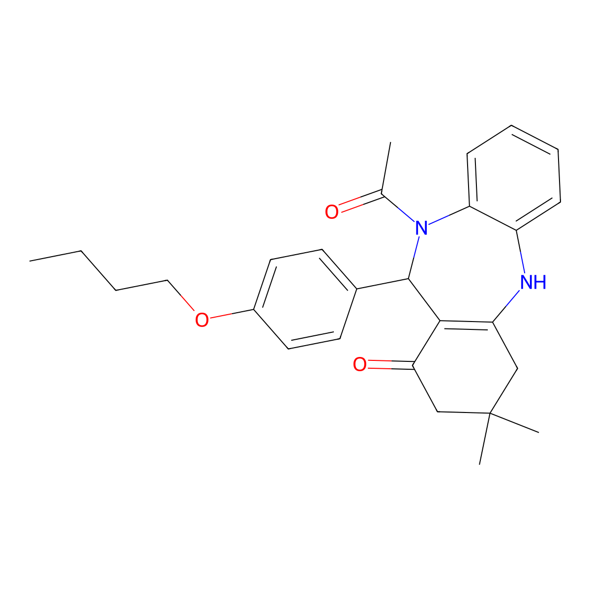 5-Acetyl-6-(4-butoxyphenyl)-9,9-dimethyl-6,8,10,11-tetrahydrobenzo[b][1,4]benzodiazepin-7-one molecular structure, CAS 362680-79-3