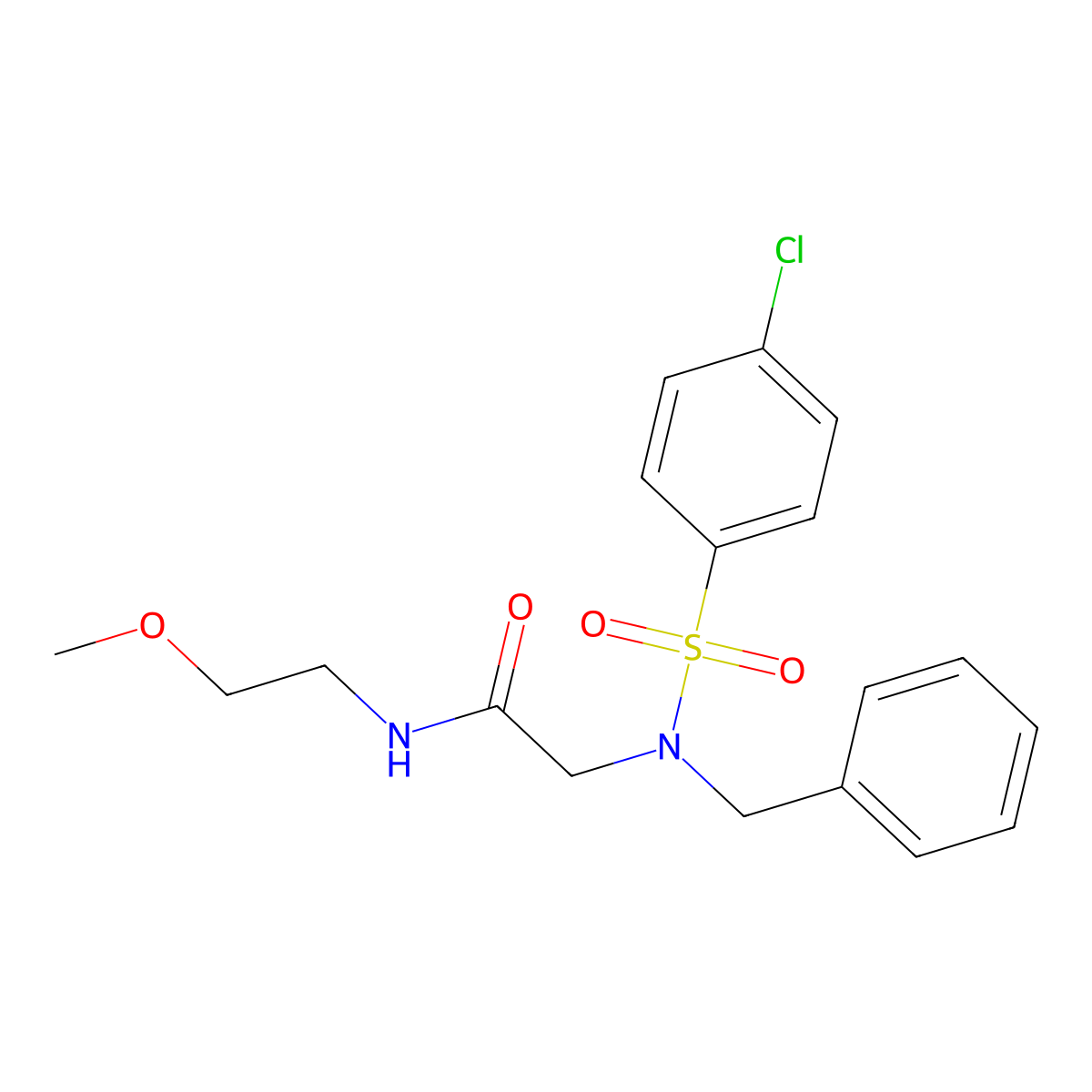 2-[benzyl-(4-chlorophenyl)sulfonylamino]-N-(2-methoxyethyl)acetamide molecular structure, CAS 362695-23-6