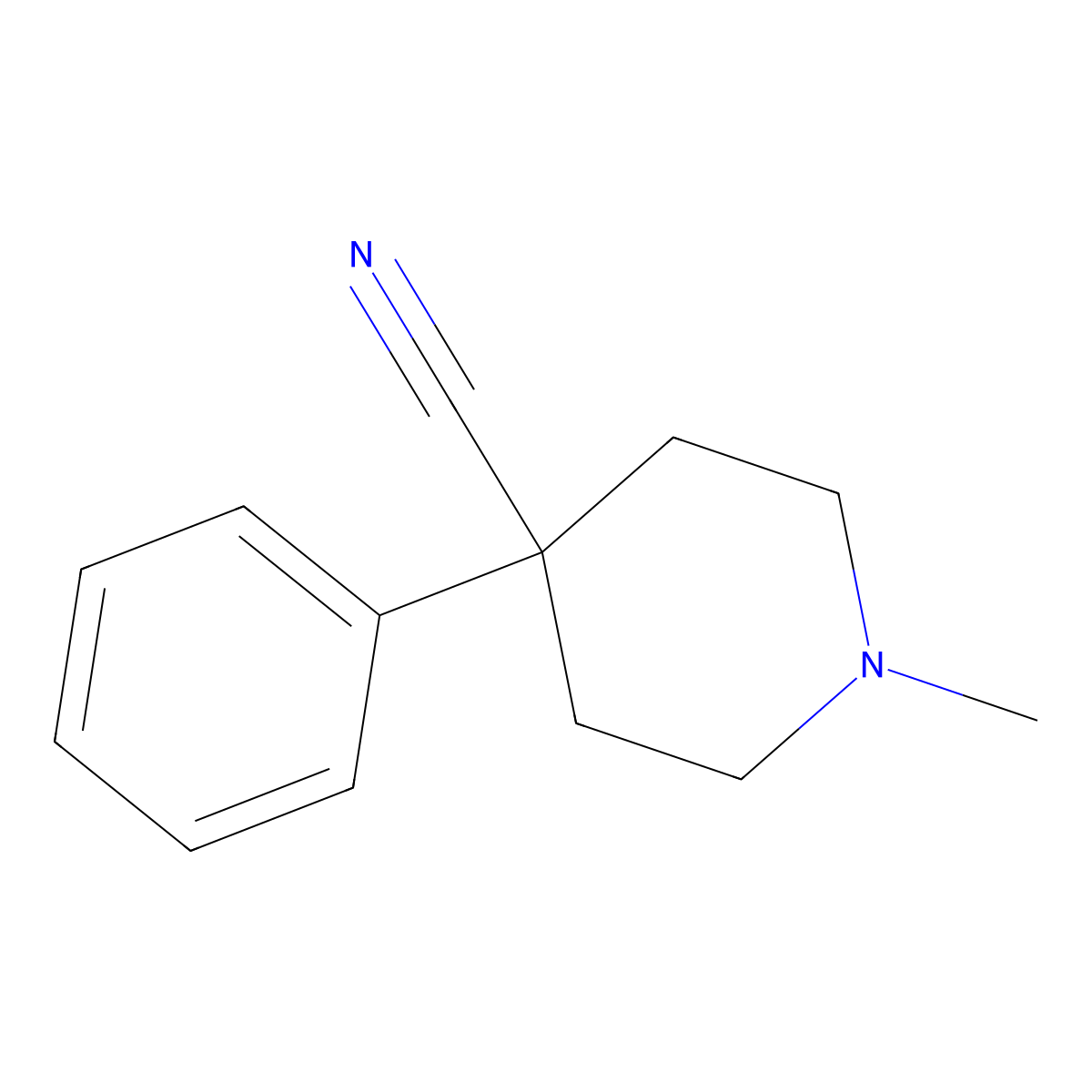 1-Methyl-4-phenylpiperidine-4-carbonitrile molecular structure, CAS 3627-62-1