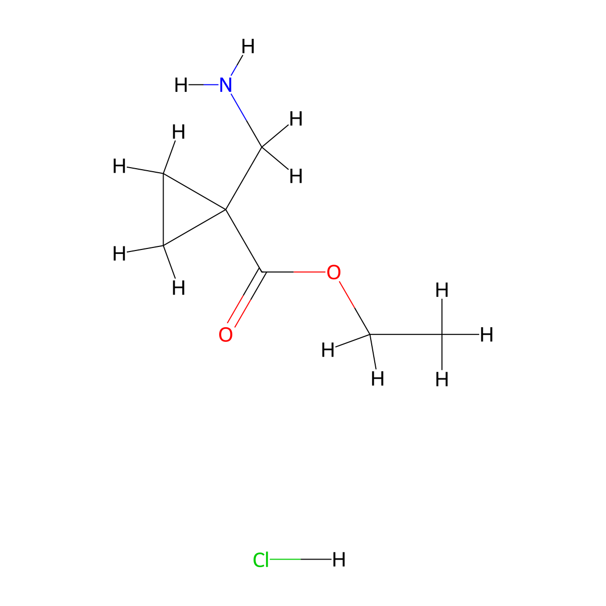 Ethyl 1-(aminomethyl)cyclopropane-1-carboxylate hydrochloride molecular structure, CAS 362703-20-6