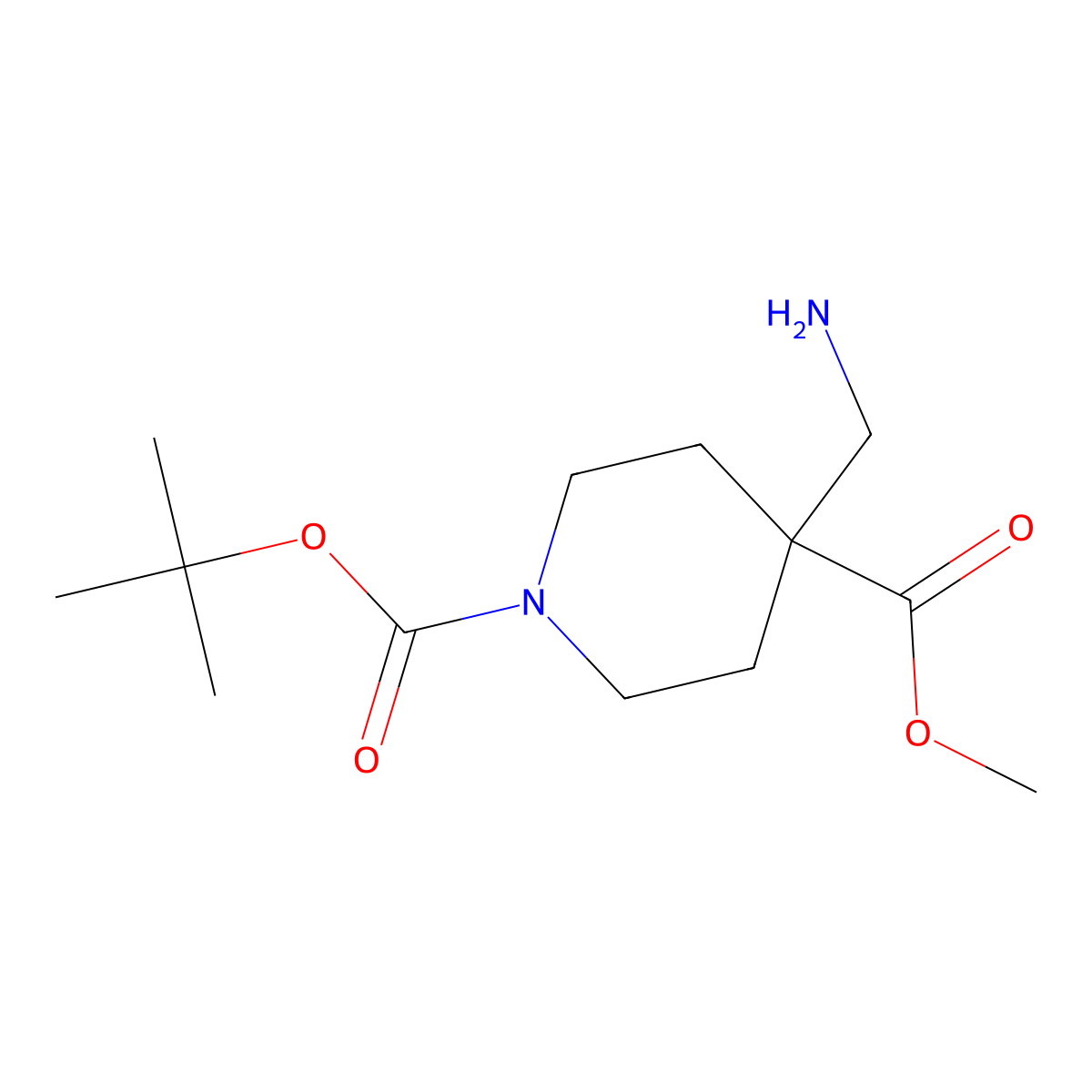 1-tert-Butyl 4-methyl 4-(aminomethyl)piperidine-1,4-dicarboxylate molecular structure, CAS 362703-35-3