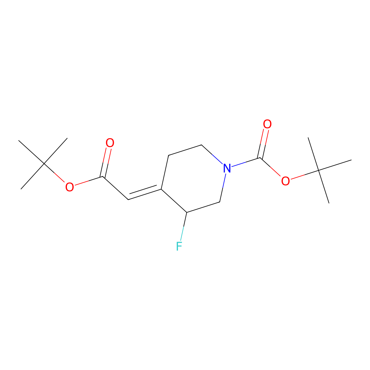 Tert-butyl 3-fluoro-4-[2-[(2-methylpropan-2-yl)oxy]-2-oxoethylidene]piperidine-1-carboxylate molecular structure, CAS 362705-32-6