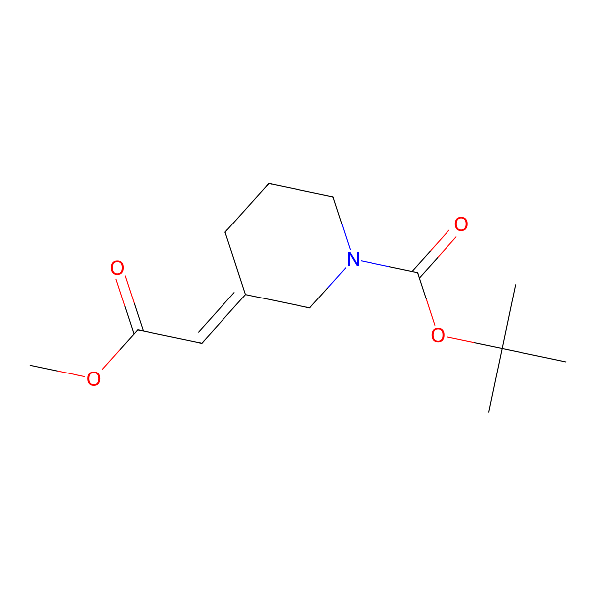 Tert-butyl 3-(2-methoxy-2-oxoethylidene)piperidine-1-carboxylate molecular structure, CAS 362706-08-9