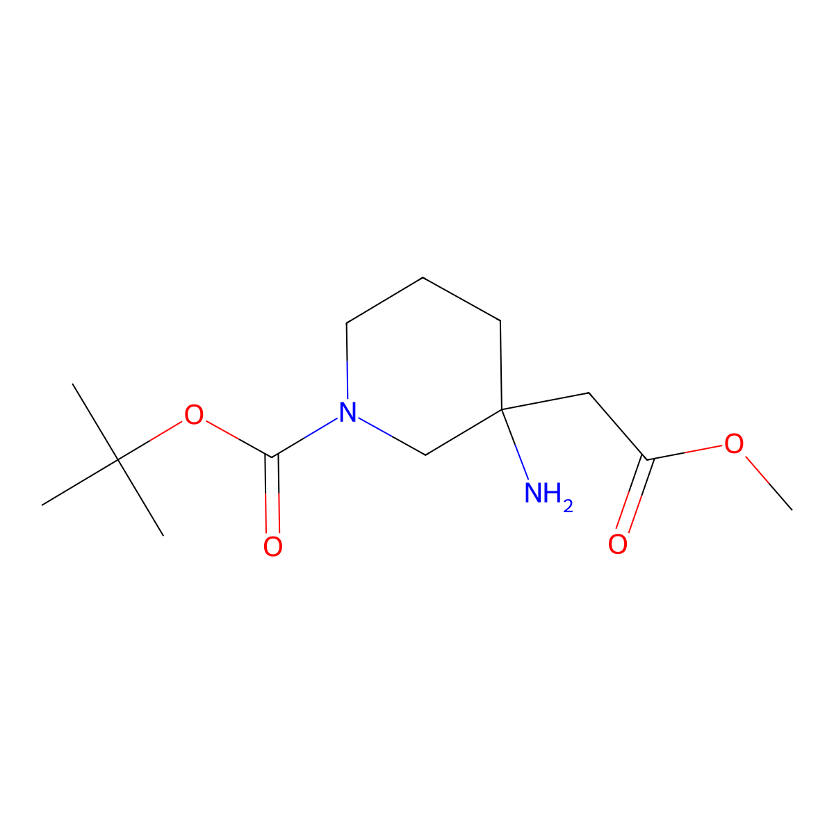 Tert-butyl 3-amino-3-(2-methoxy-2-oxoethyl)piperidine-1-carboxylate molecular structure, CAS 362706-09-0