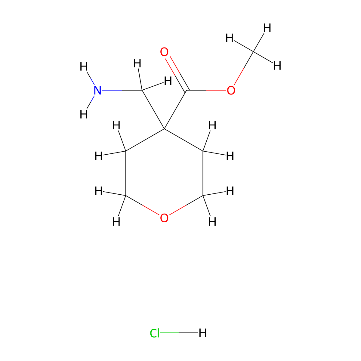 Methyl 4-(aminomethyl)oxane-4-carboxylate hydrochloride molecular structure, CAS 362707-24-2