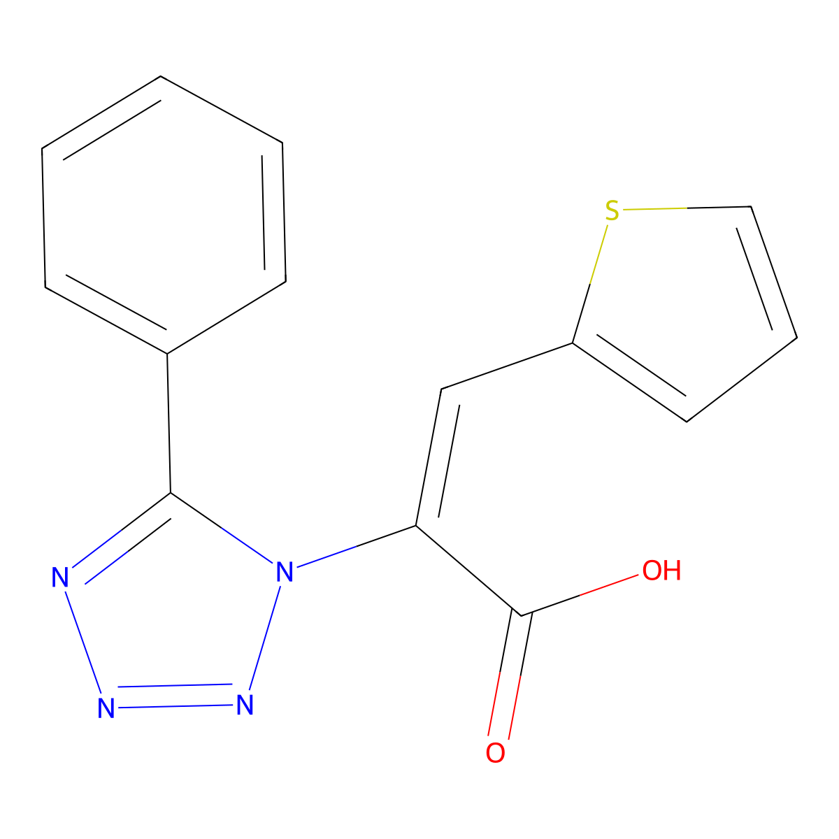 2-(5-Phenyltetrazol-1-yl)-3-thiophen-2-ylprop-2-enoic acid molecular structure, CAS 36283-09-7