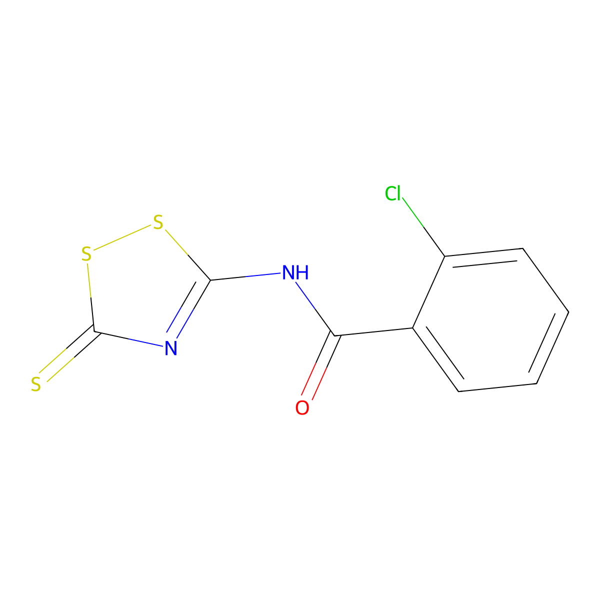 2-chloro-N-(3-thioxo-3H-1,2,4-dithiazol-5-yl)benzenecarboxamide molecular structure, CAS 36289-41-5