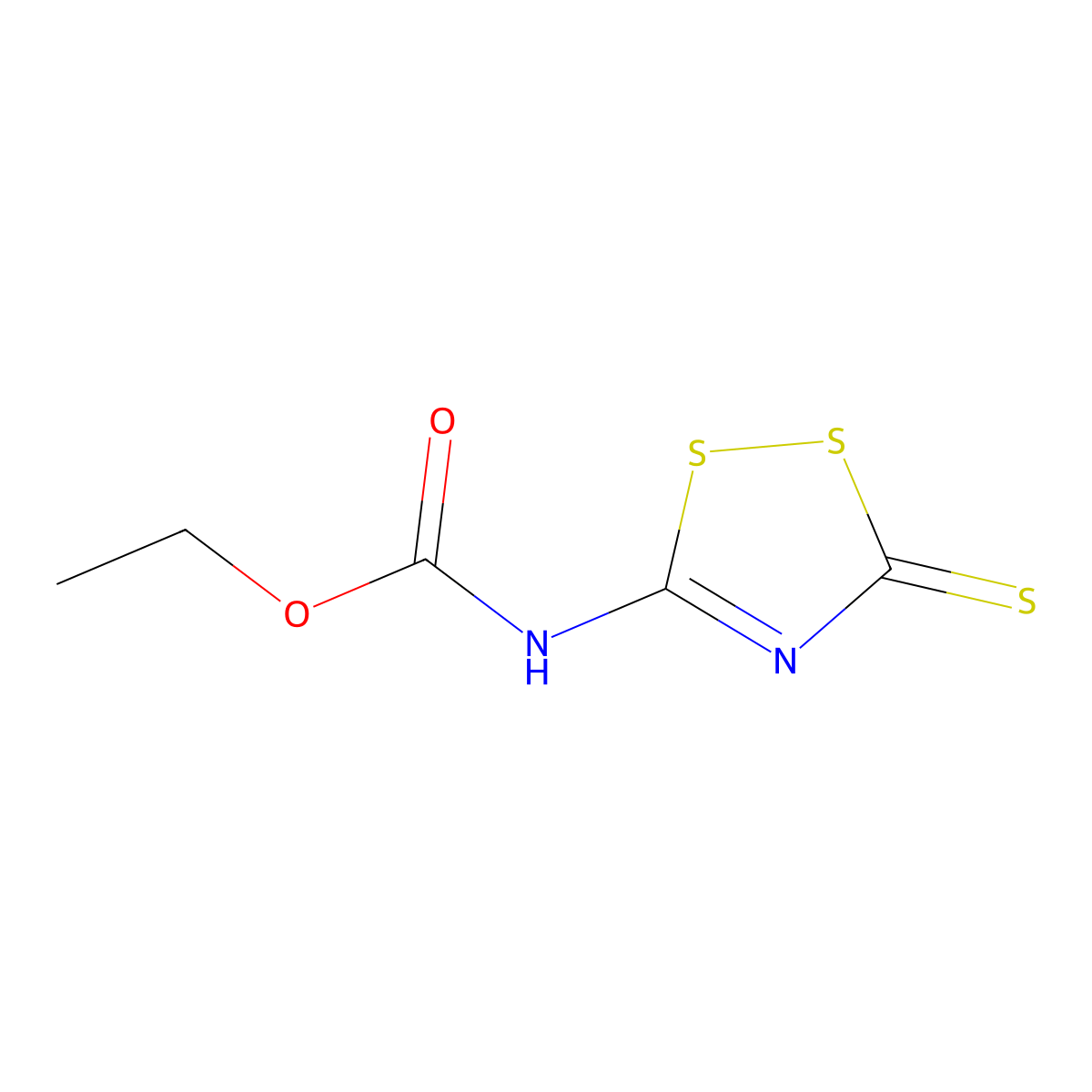 ethyl N-(3-thioxo-3H-1,2,4-dithiazol-5-yl)carbamate molecular structure, CAS 36289-42-6