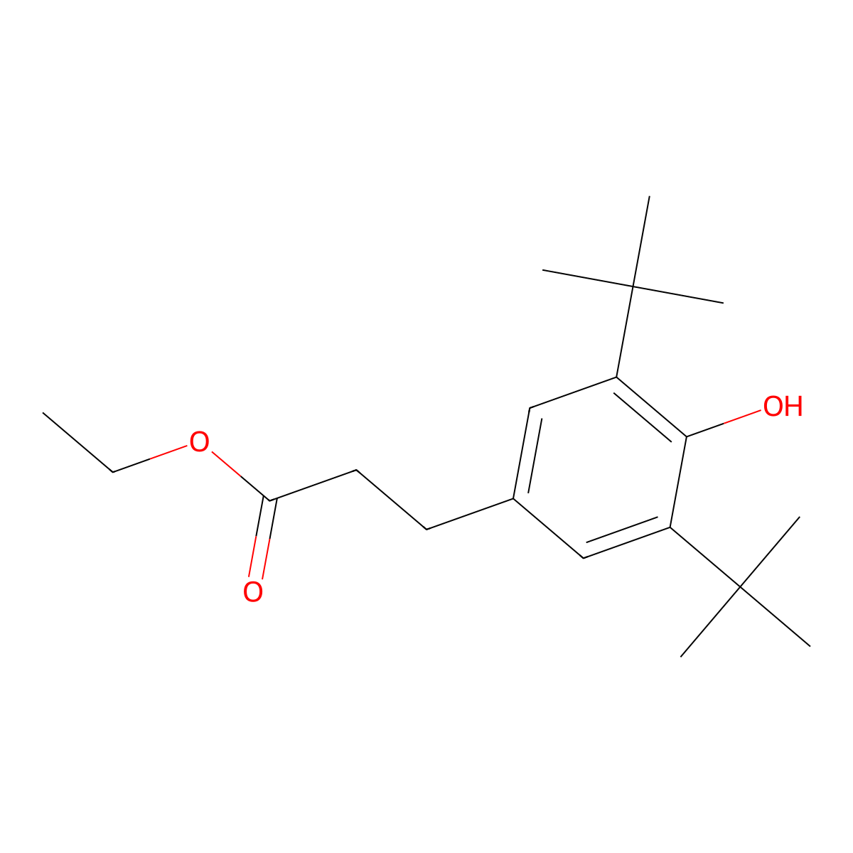 Benzenepropanoic acid, 3,5-bis(1,1-dimethylethyl)-4-hydroxy-, ethyl ester molecular structure, CAS 36294-24-3