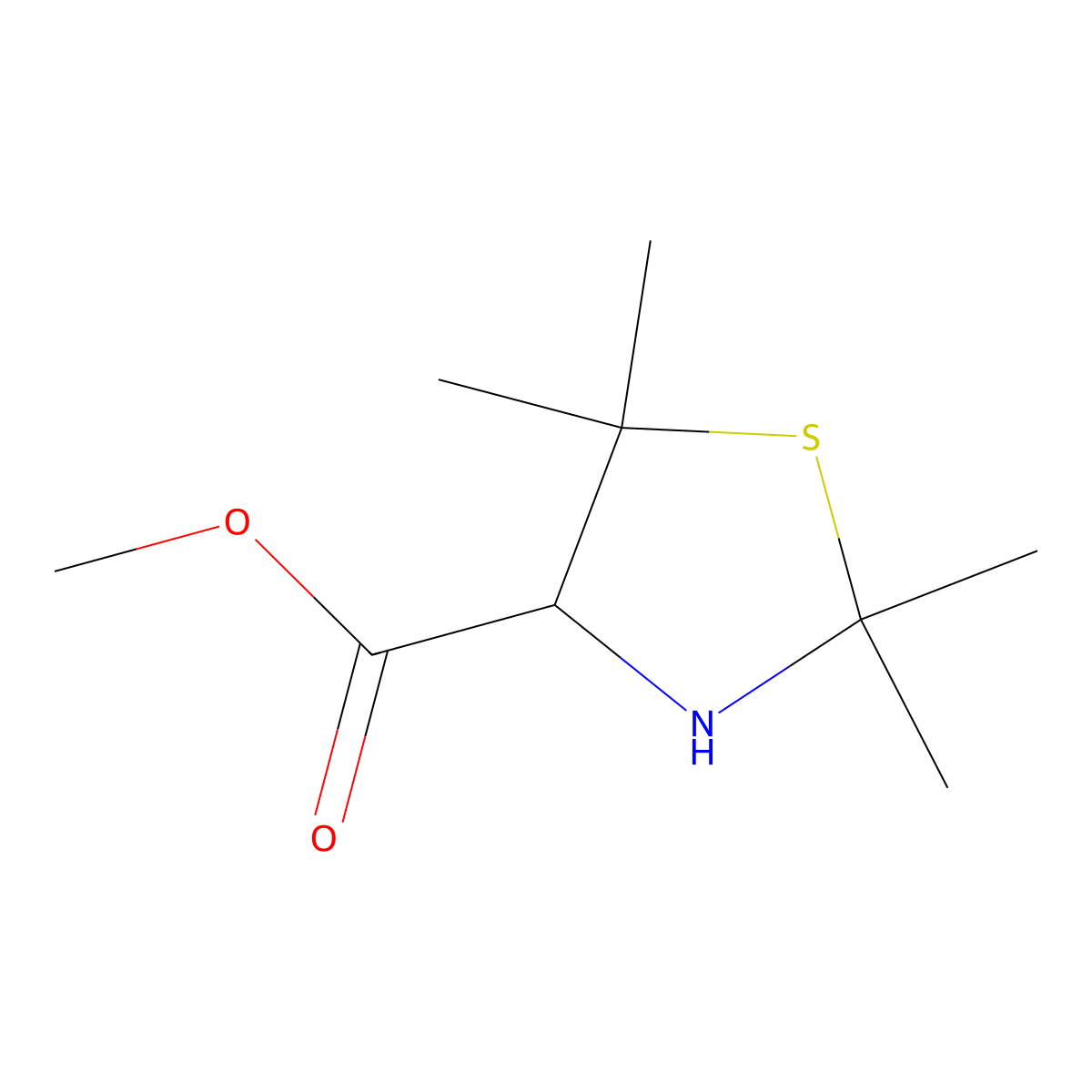 Methyl 2,2,5,5-tetramethylthiazolidine-4-carboxylate molecular structure, CAS 36298-40-5