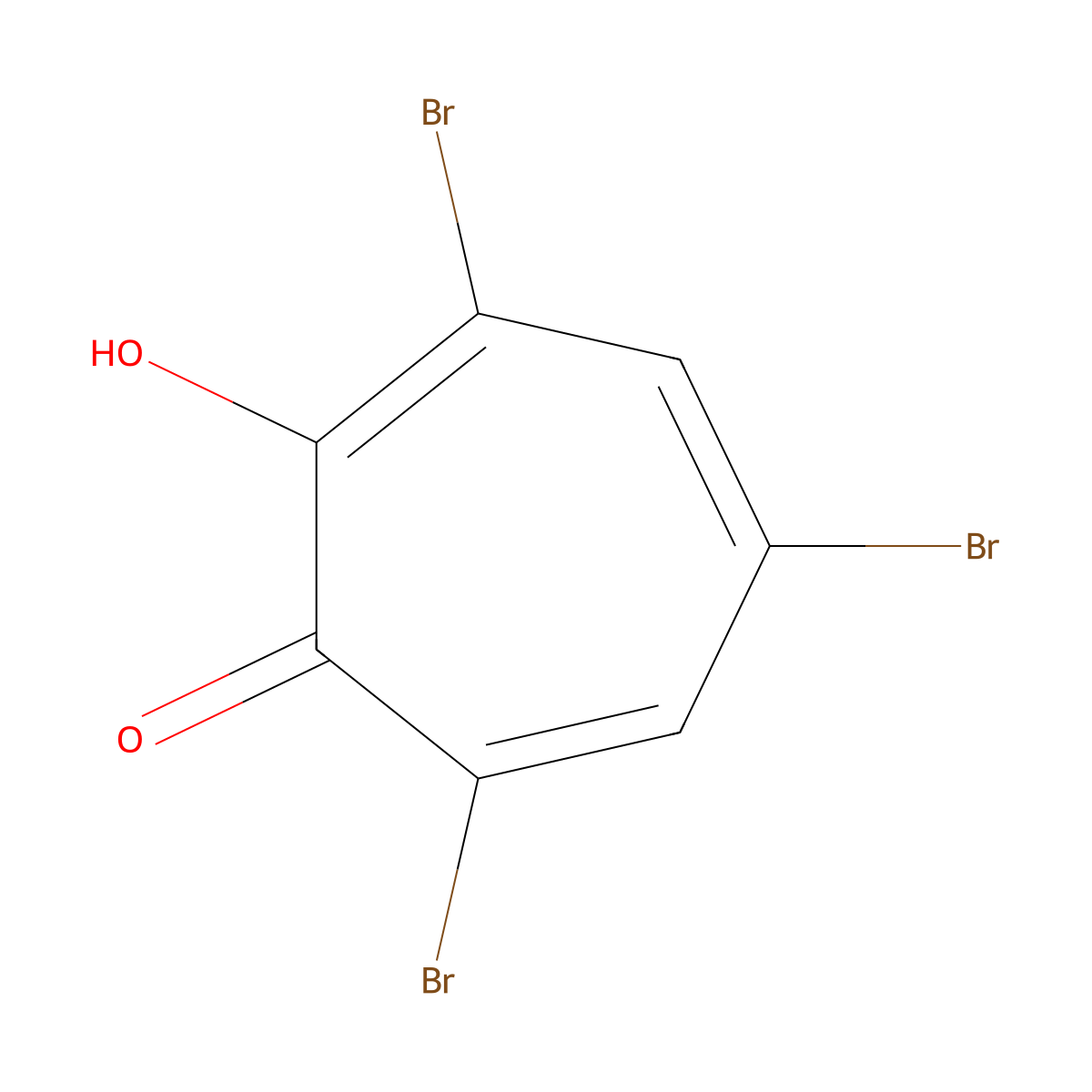 2,4,6-Cycloheptatrien-1-one, 3,5,7-tribromo-2-hydroxy- molecular structure, CAS 363-67-7