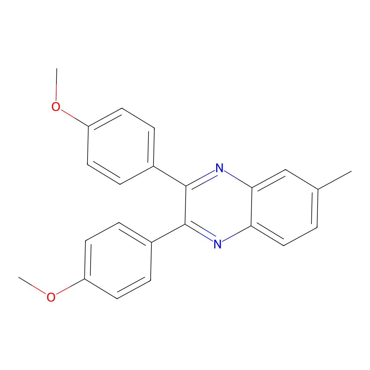 Quinoxaline, 2,3-bis(4-methoxyphenyl)-6-methyl- molecular structure, CAS 36305-63-2