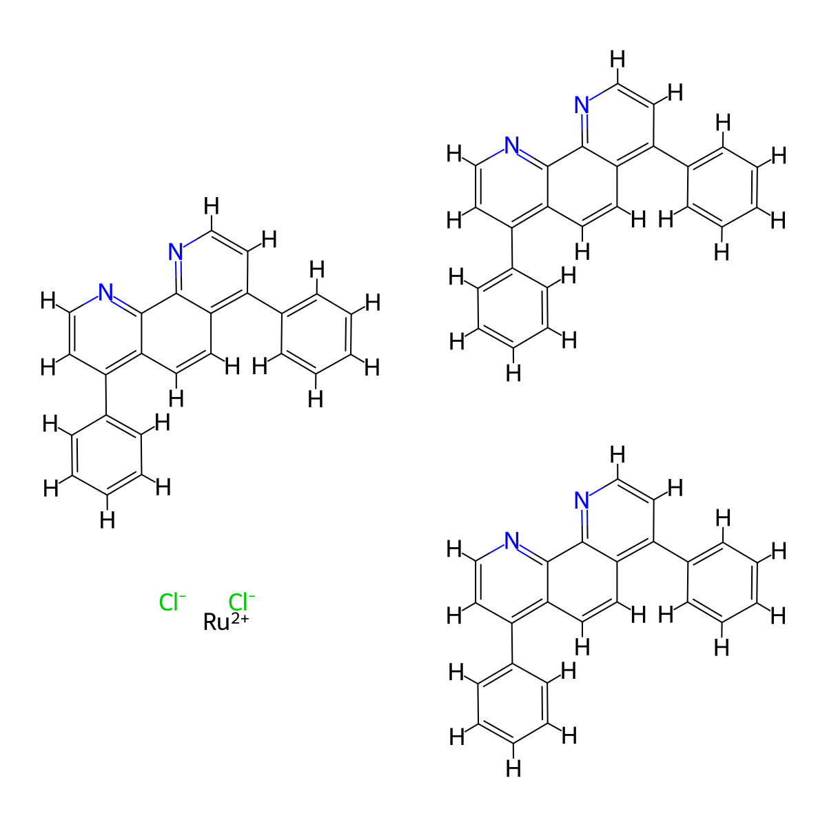 Tris(4,7-diphenyl-1,10-phenanthroline)ruthenium(II) dichloride , Tris(4,7-diphenyl-1,10-phenanthroline)ruthenium(II) dichloride molecular structure, CAS 36309-88-3