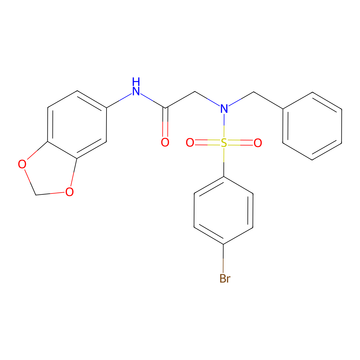 N-(1,3-benzodioxol-5-yl)-2-[benzyl-(4-bromophenyl)sulfonylamino]acetamide molecular structure, CAS 363175-54-6