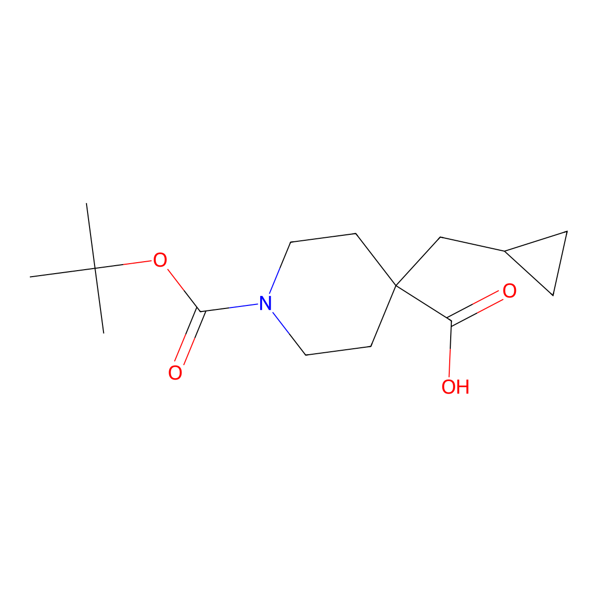 1-(Tert-butoxycarbonyl)-4-(cyclopropylmethyl)piperidine-4-carboxylic acid molecular structure, CAS 363192-67-0