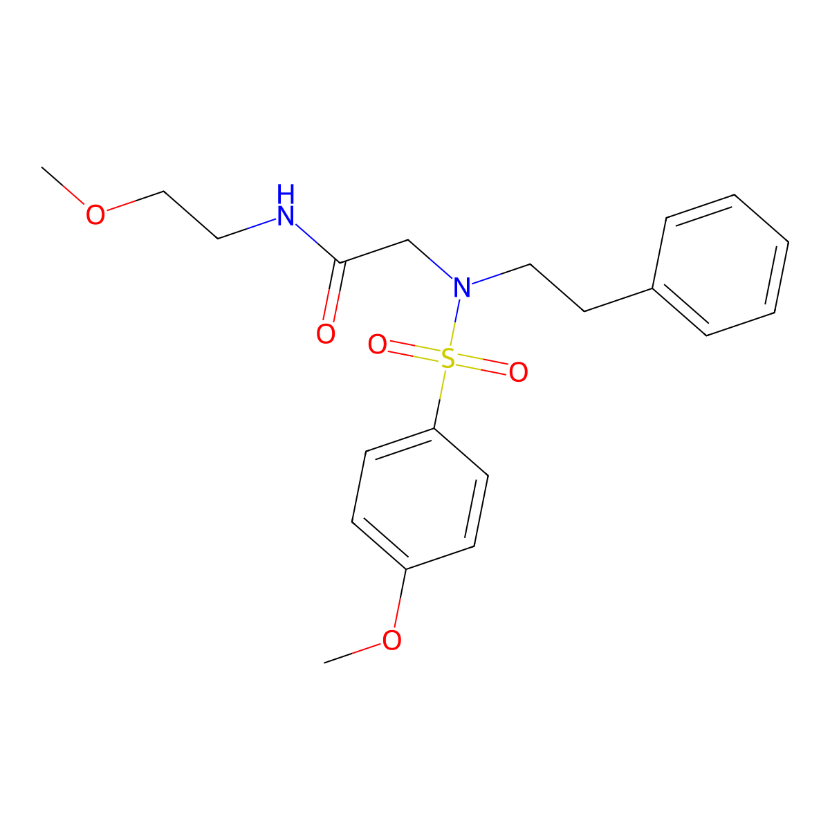 2-[(4-Methoxy-benzenesulfonyl)-phenethyl-amino]-N-(2-methoxy-ethyl)-acetamide molecular structure, CAS 363571-94-2