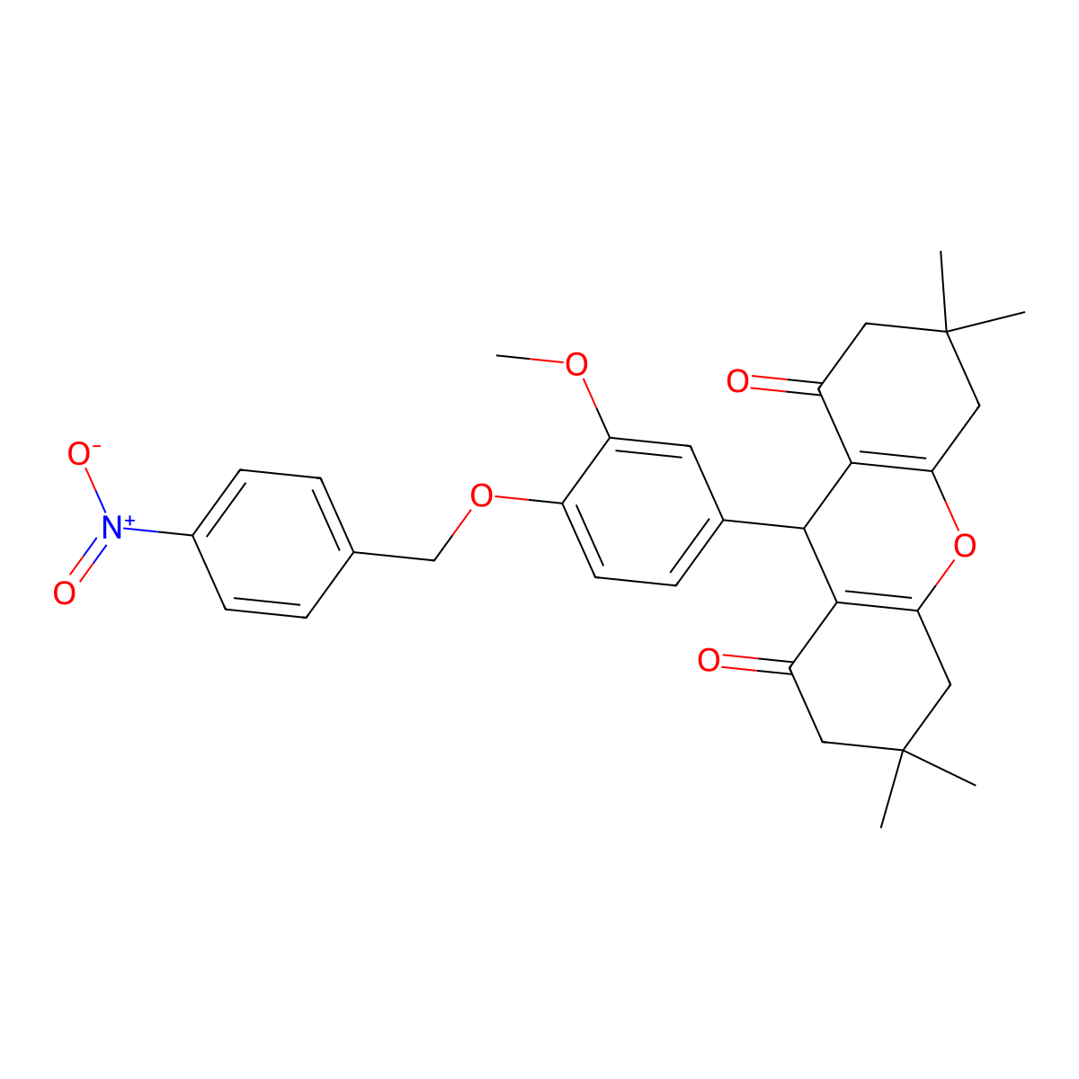 9-[3-methoxy-4-[(4-nitrophenyl)methoxy]phenyl]-3,3,6,6-tetramethyl-4,5,7,9-tetrahydro-2H-xanthene-1,8-dione molecular structure, CAS 363576-33-4