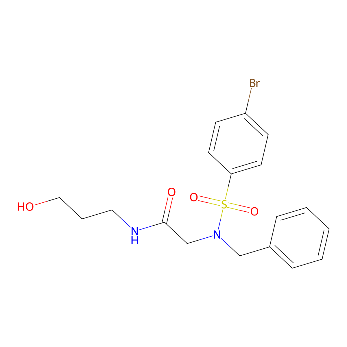 2-[benzyl-(4-bromophenyl)sulfonylamino]-N-(3-hydroxypropyl)acetamide molecular structure, CAS 363581-38-8