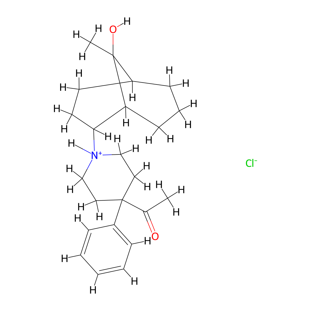 Bicyclo(3.3.1)nonan-9-ol, 2-(4-acetyl-4-phenyl-1-piperidyl)-9-methyl-, hydrochloride molecular structure, CAS 36363-02-7