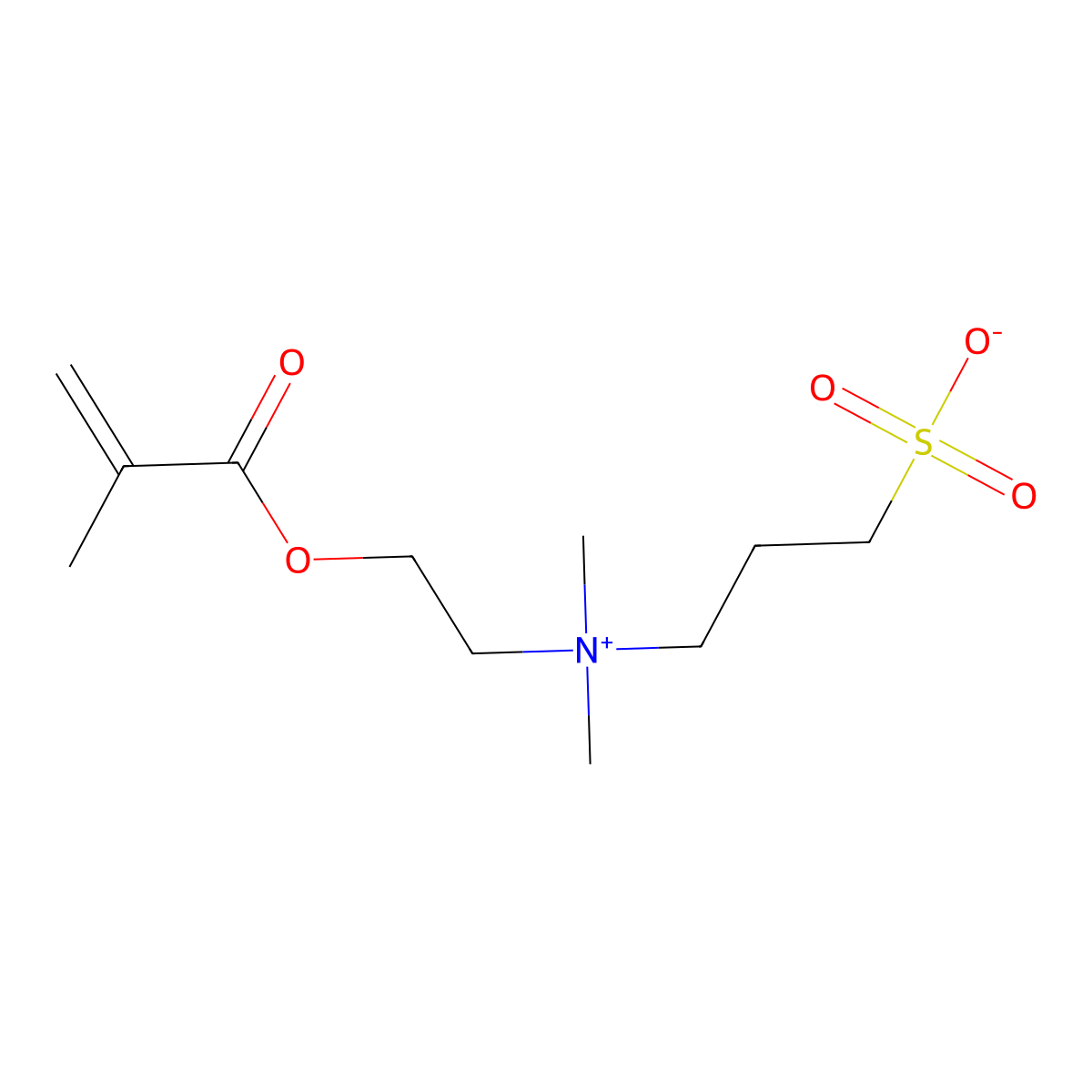 Dimethyl(2-((2-methyl-1-oxoallyl)oxy)ethyl)(3-sulphopropyl)ammonium hydroxide molecular structure, CAS 3637-26-1