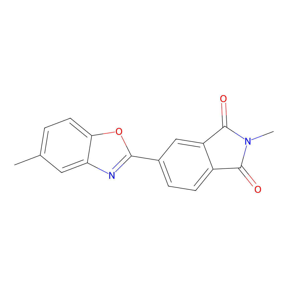 2-methyl-5-(5-methyl-1,3-benzoxazol-2-yl)-1H-isoindole-1,3(2H)-dione molecular structure, CAS 36372-47-1