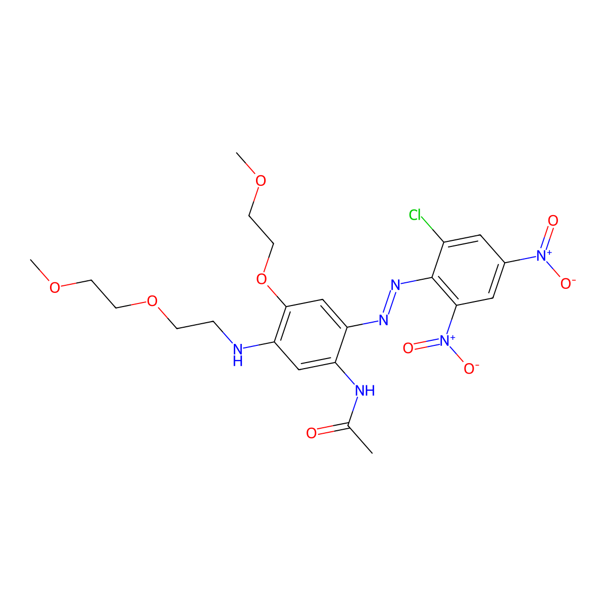 N-(2-((2-Chloro-4,6-dinitrophenyl)azo)-4-(2-methoxyethoxy)-5-((2-(2-methoxyethoxy)ethyl)amino)phenyl)acetamide molecular structure, CAS 36379-03-0