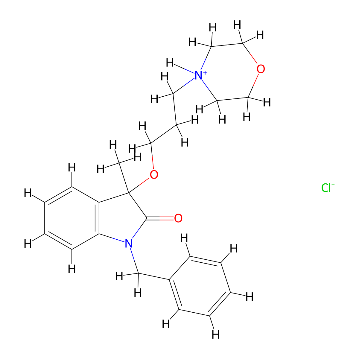 2H-Indol-2-one, 1,3-dihydro-3-methyl-3-(3-(4-morpholinyl)propoxy)-1-(phenylmethyl)-, hydrochloride (1:1) molecular structure, CAS 36396-01-7