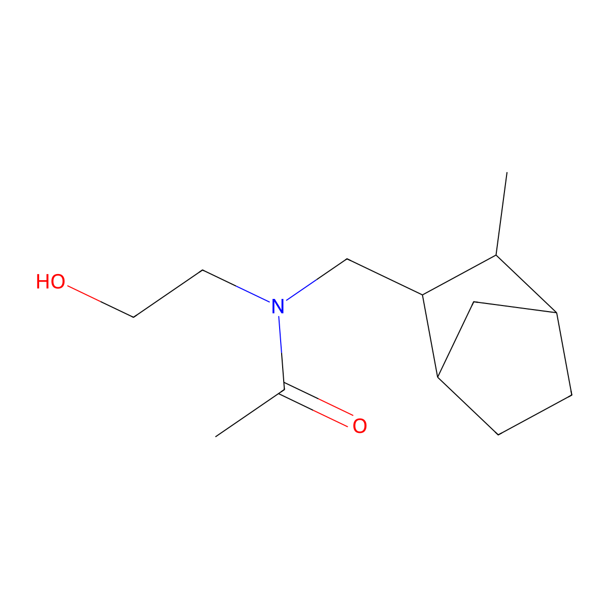 Acetamide, N-(2-hydroxyethyl)-N-((3-methylbicyclo(2.2.1)hept-2-yl)methyl)- molecular structure, CAS 36398-77-3