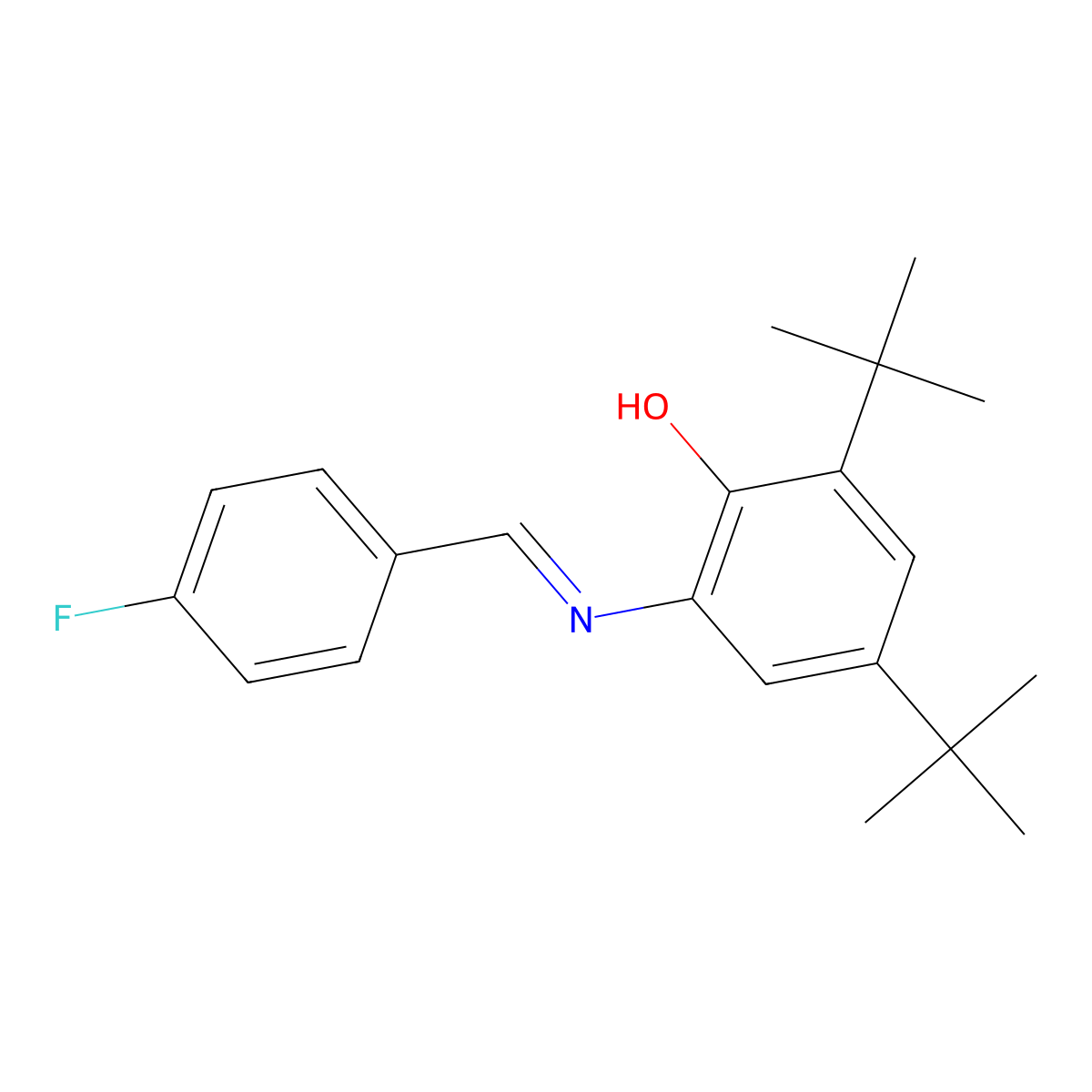 2,4-di-tert-butyl-6-{[(E)-(4-fluorophenyl)methylidene]amino}phenol molecular structure, CAS 364051-09-2