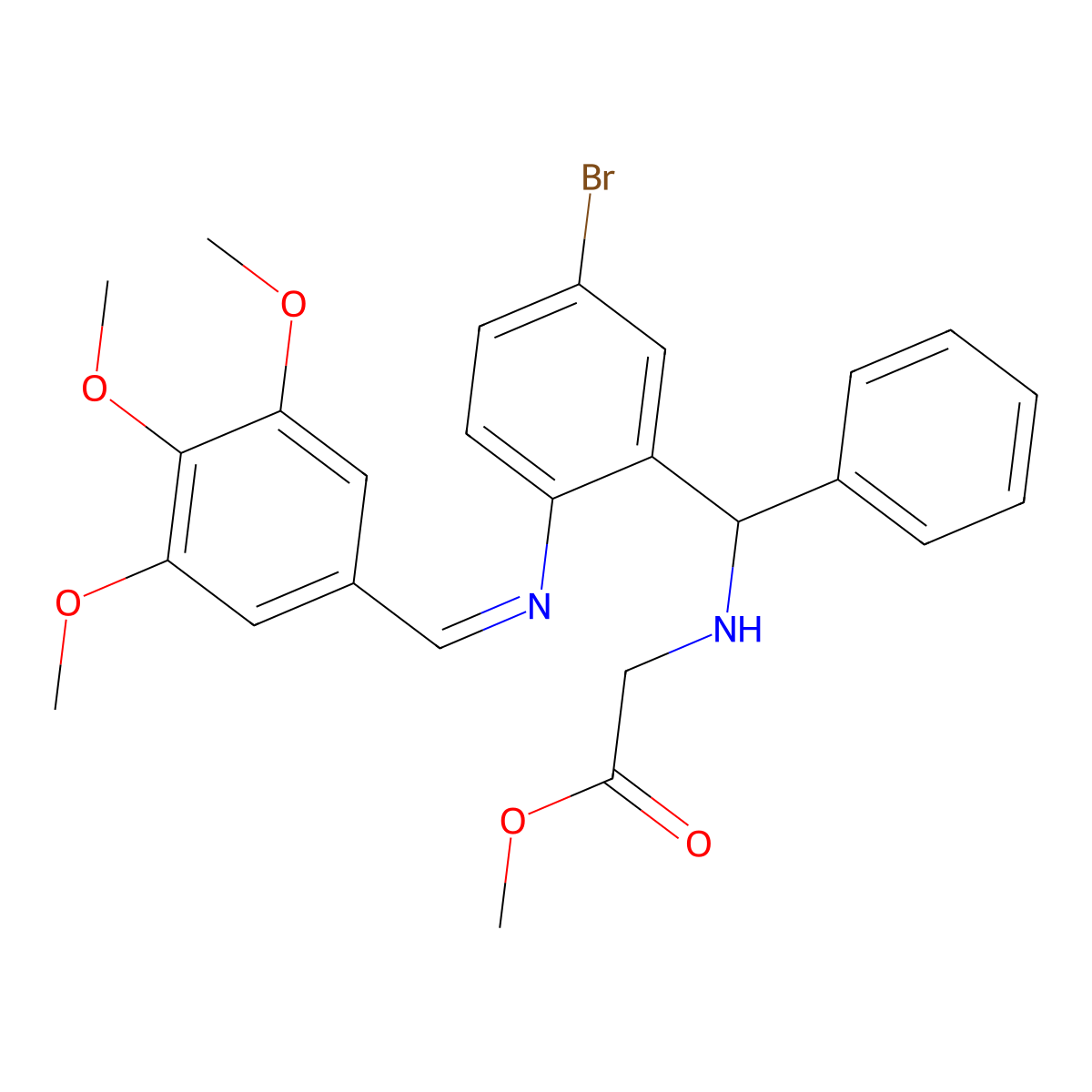 Methyl 2-[[[5-bromo-2-[(3,4,5-trimethoxyphenyl)methylideneamino]phenyl]-phenylmethyl]amino]acetate molecular structure, CAS 364051-39-8