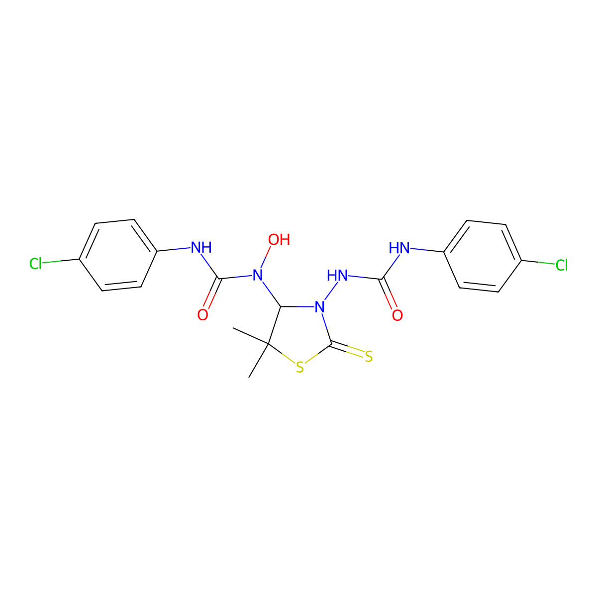 3-(4-Chlorophenyl)-1-[3-[(4-chlorophenyl)carbamoylamino]-5,5-dimethyl-2-sulfanylidene-1,3-thiazolidin-4-yl]-1-hydroxyurea molecular structure, CAS 364059-40-5