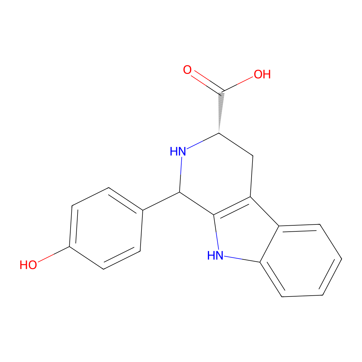 1H-Pyrido[3,4-b]indole-3-carboxylic acid,2,3,4,9-tetrahydro-1-(4-hydroxyphenyl)-, (3S)- molecular structure, CAS 364070-25-7