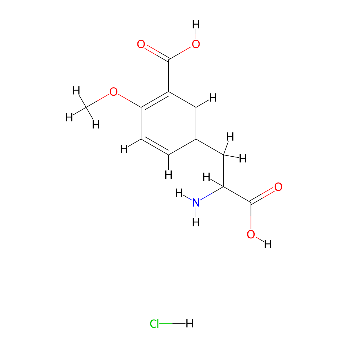 Hydrocinnamic acid, alpha-amino-3-carboxy-4-methoxy-, hydrochloride, DL- molecular structure, CAS 3641-44-9