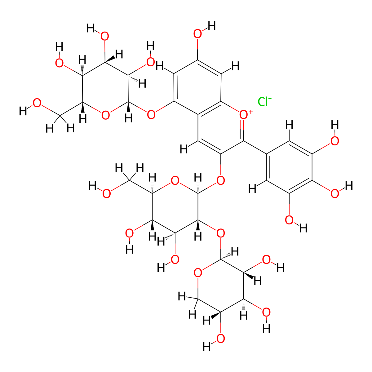 Delphinidin 3-sambubioside-5-glucoside chloride molecular structure, CAS 36415-91-5