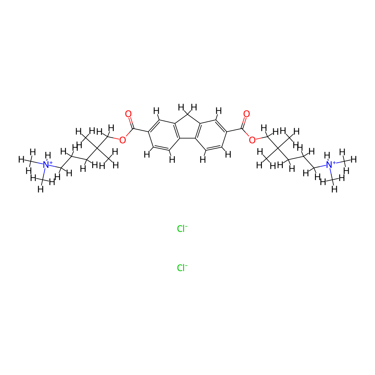 9H-Fluorene-2,7-dicarboxylic acid, bis(5-(dimethylamino)-2,2-dimethylpentyl) ester, dihydrochloride molecular structure, CAS 36417-33-1