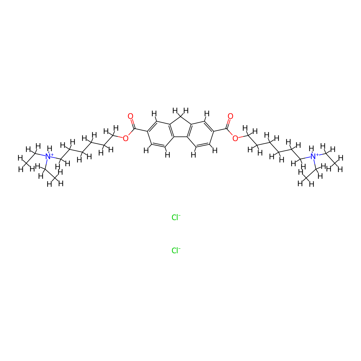 9H-Fluorene-2,7-dicarboxylic acid, bis(6-(diethylamino)hexyl) ester, dihydrochloride molecular structure, CAS 36417-37-5