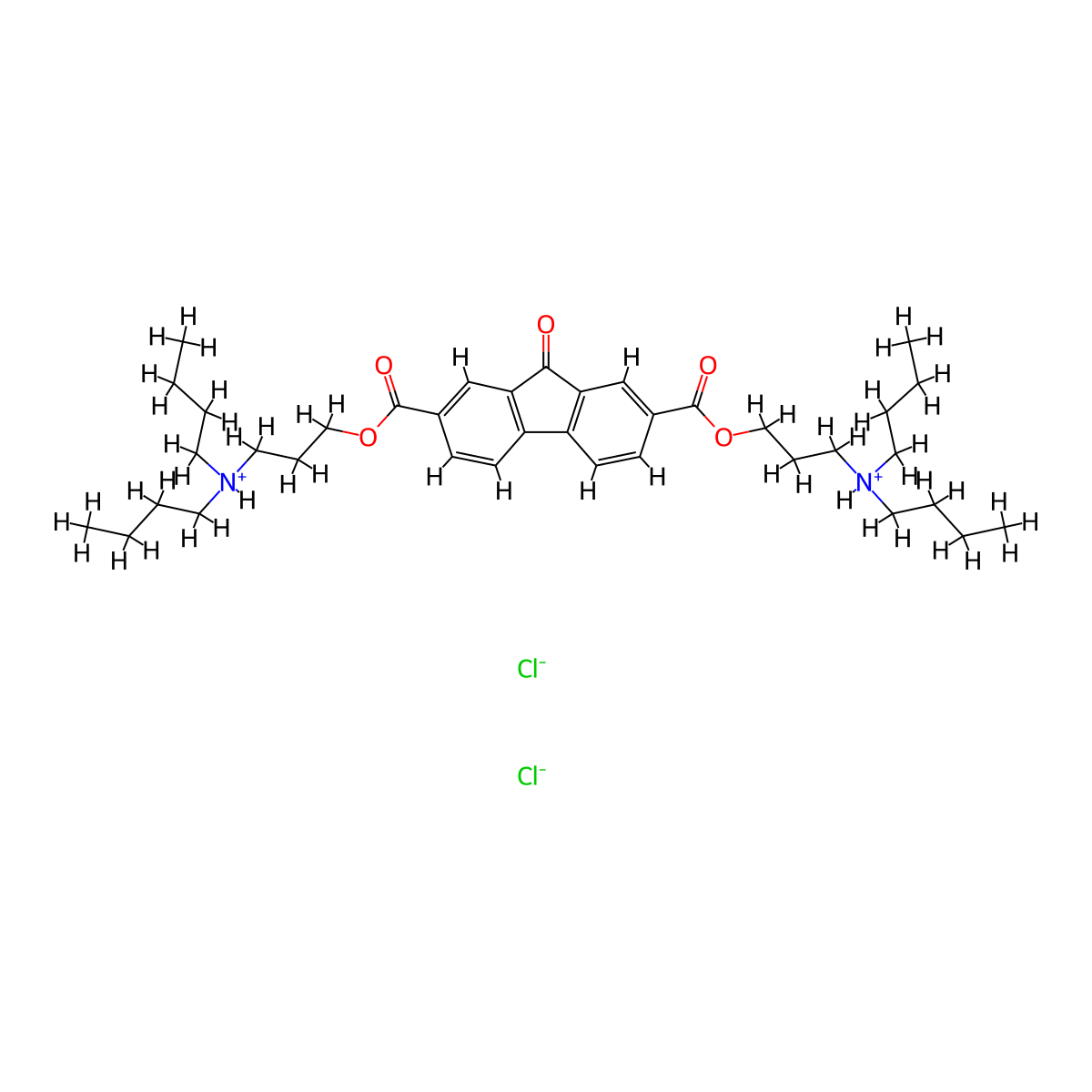 9H-Fluorene-2,7-dicarboxylic acid, 9-oxo-, bis(3-(dibutylamino)propyl) ester, hydrochloride, hydrate (1:2:1) molecular structure, CAS 36421-16-6