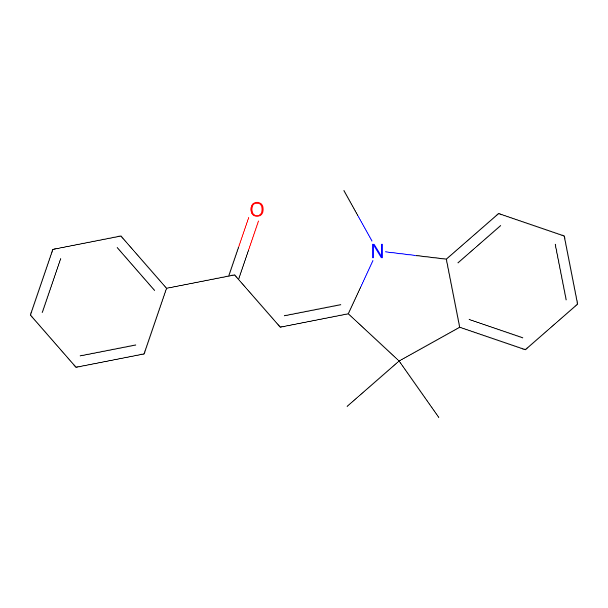 Ethanone, 2-(1,3-dihydro-1,3,3-trimethyl-2H-indol-2-ylidene)-1-phenyl- molecular structure, CAS 36430-85-0