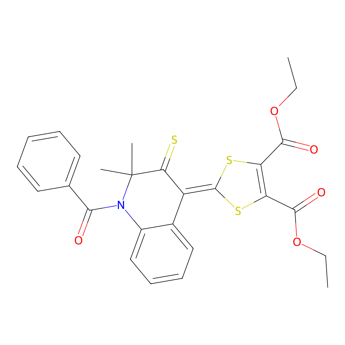 Diethyl 2-(1-benzoyl-2,2-dimethyl-3-sulfanylidenequinolin-4-ylidene)-1,3-dithiole-4,5-dicarboxylate molecular structure, CAS 364337-49-5