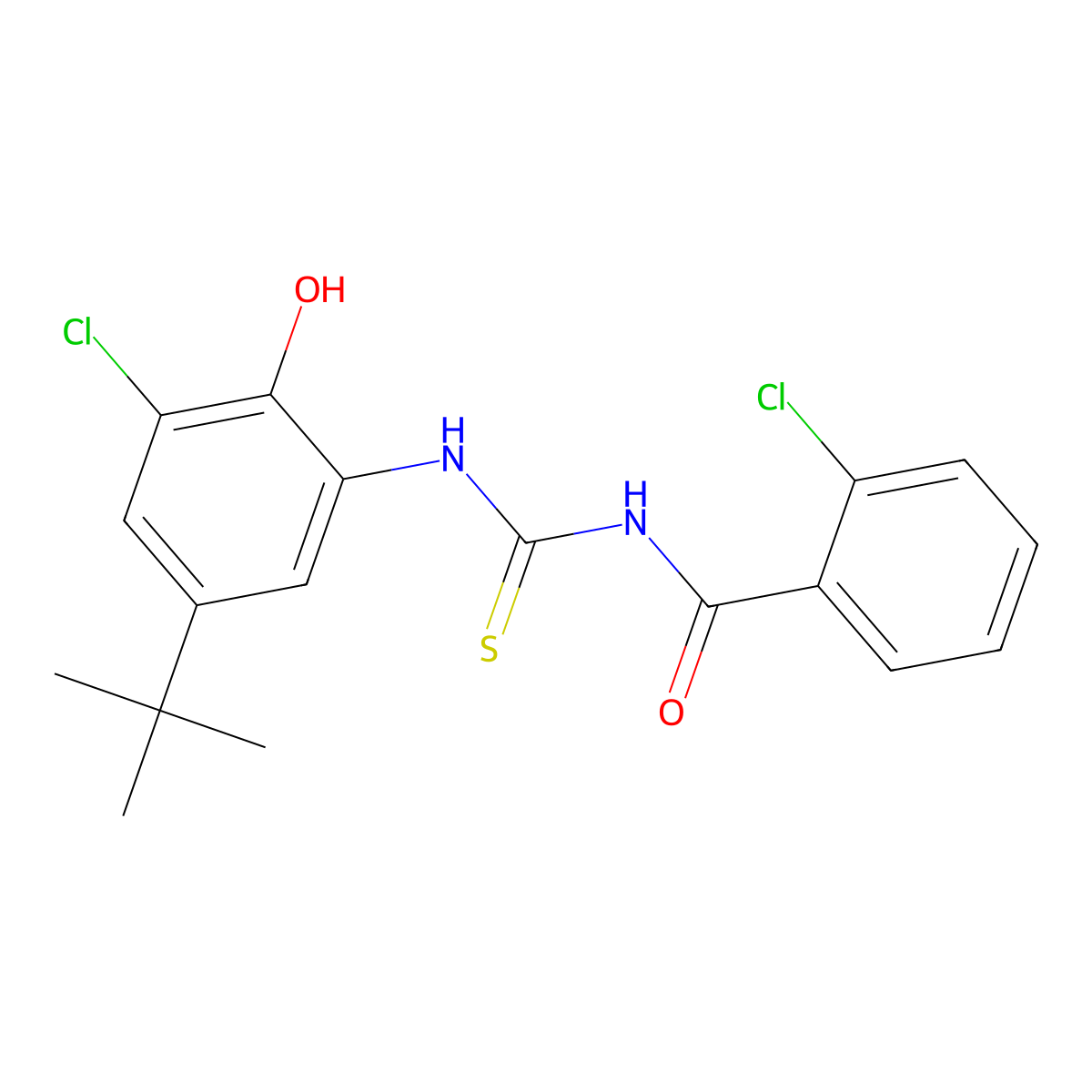 N-[(5-tert-butyl-3-chloro-2-hydroxyphenyl)carbamothioyl]-2-chlorobenzamide molecular structure, CAS 364337-77-9