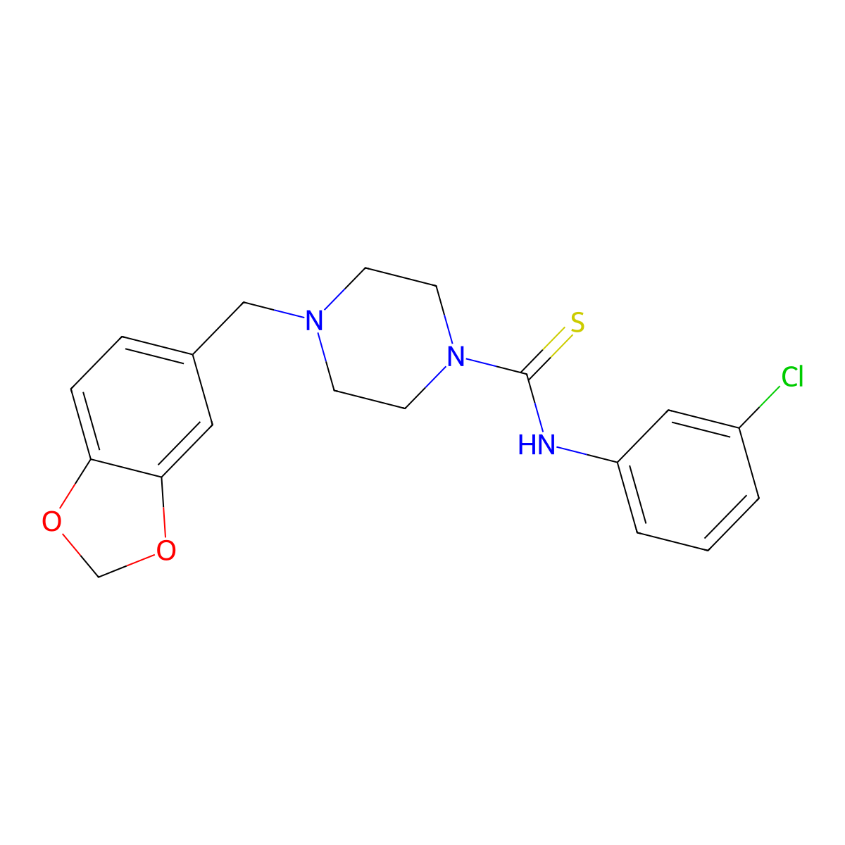 4-(1,3-benzodioxol-5-ylmethyl)-N-(3-chlorophenyl)piperazine-1-carbothioamide molecular structure, CAS 364337-83-7