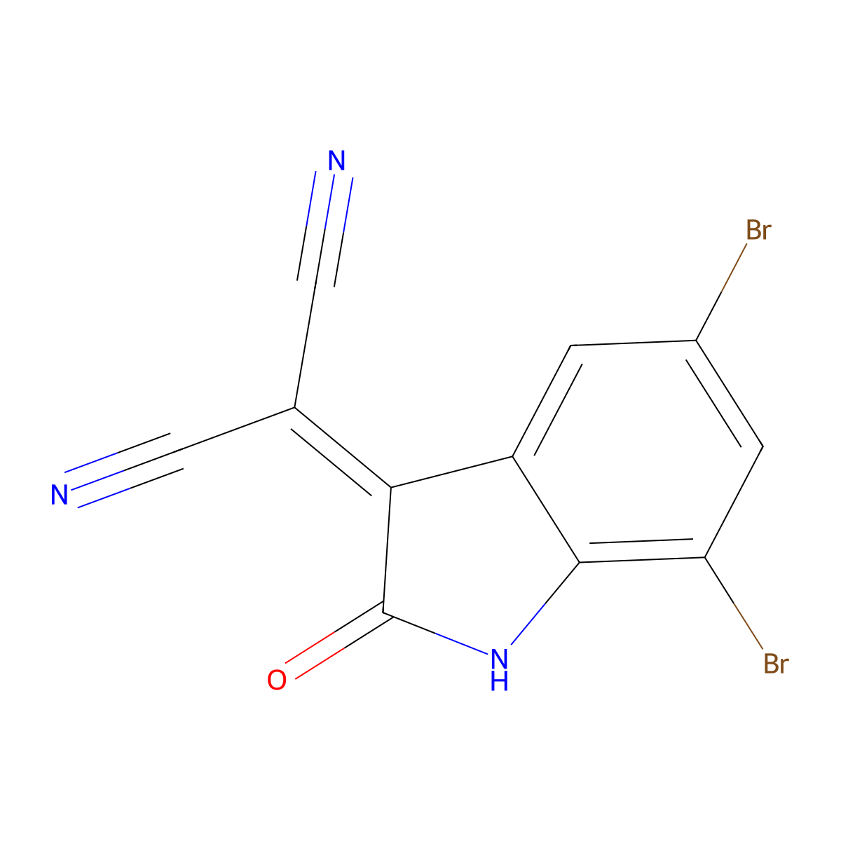 (5,7-dibromo-2-oxo-1,2-dihydro-3H-indol-3-ylidene)propanedinitrile molecular structure, CAS 364338-71-6