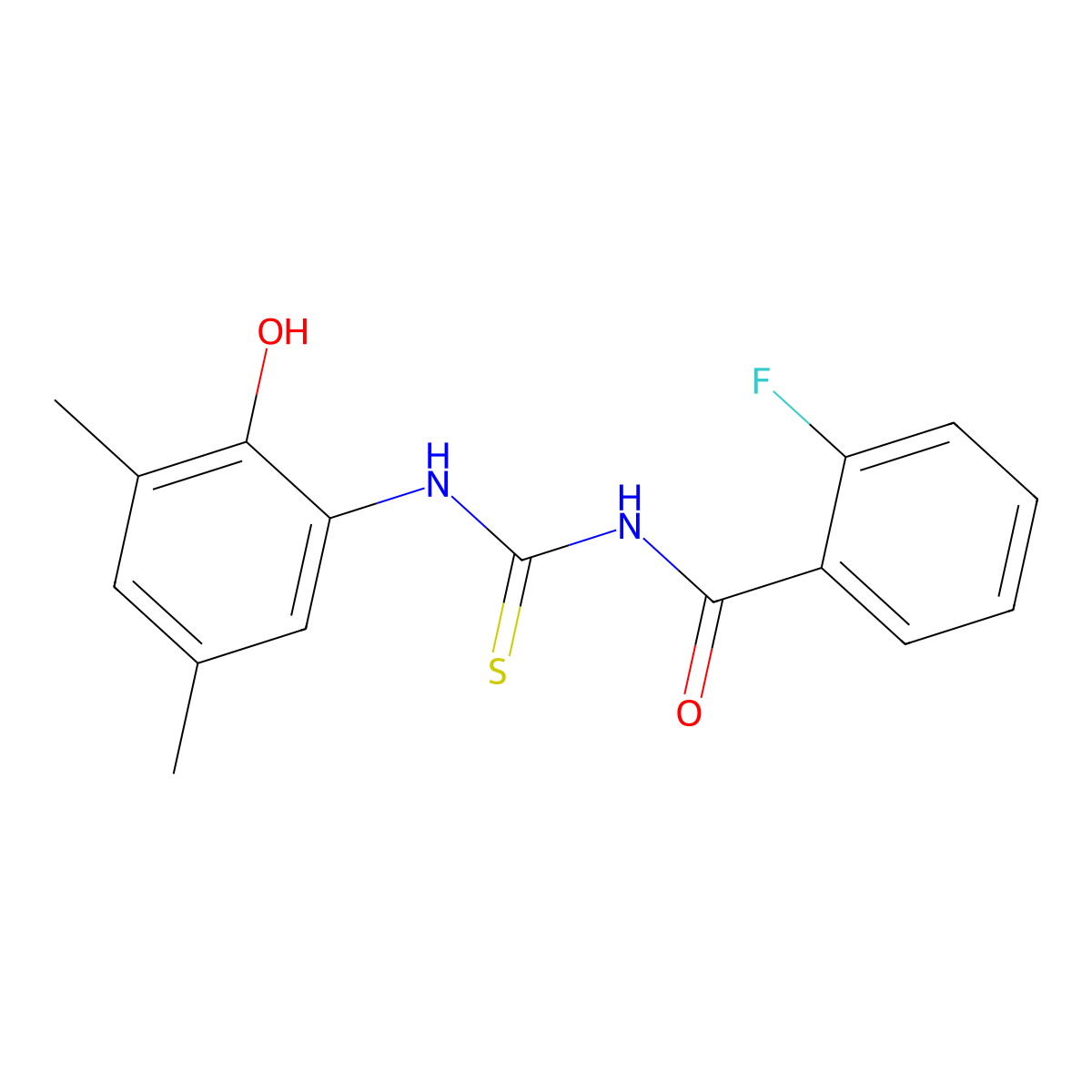 2-fluoro-N-[(2-hydroxy-3,5-dimethylphenyl)carbamothioyl]benzamide molecular structure, CAS 364338-86-3