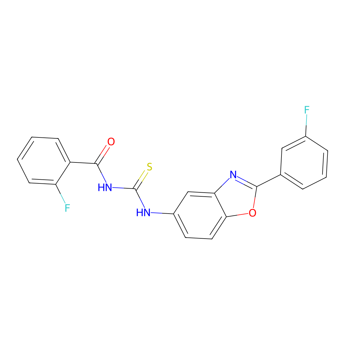 2-fluoro-N-[[2-(3-fluorophenyl)-1,3-benzoxazol-5-yl]carbamothioyl]benzamide molecular structure, CAS 364338-96-5