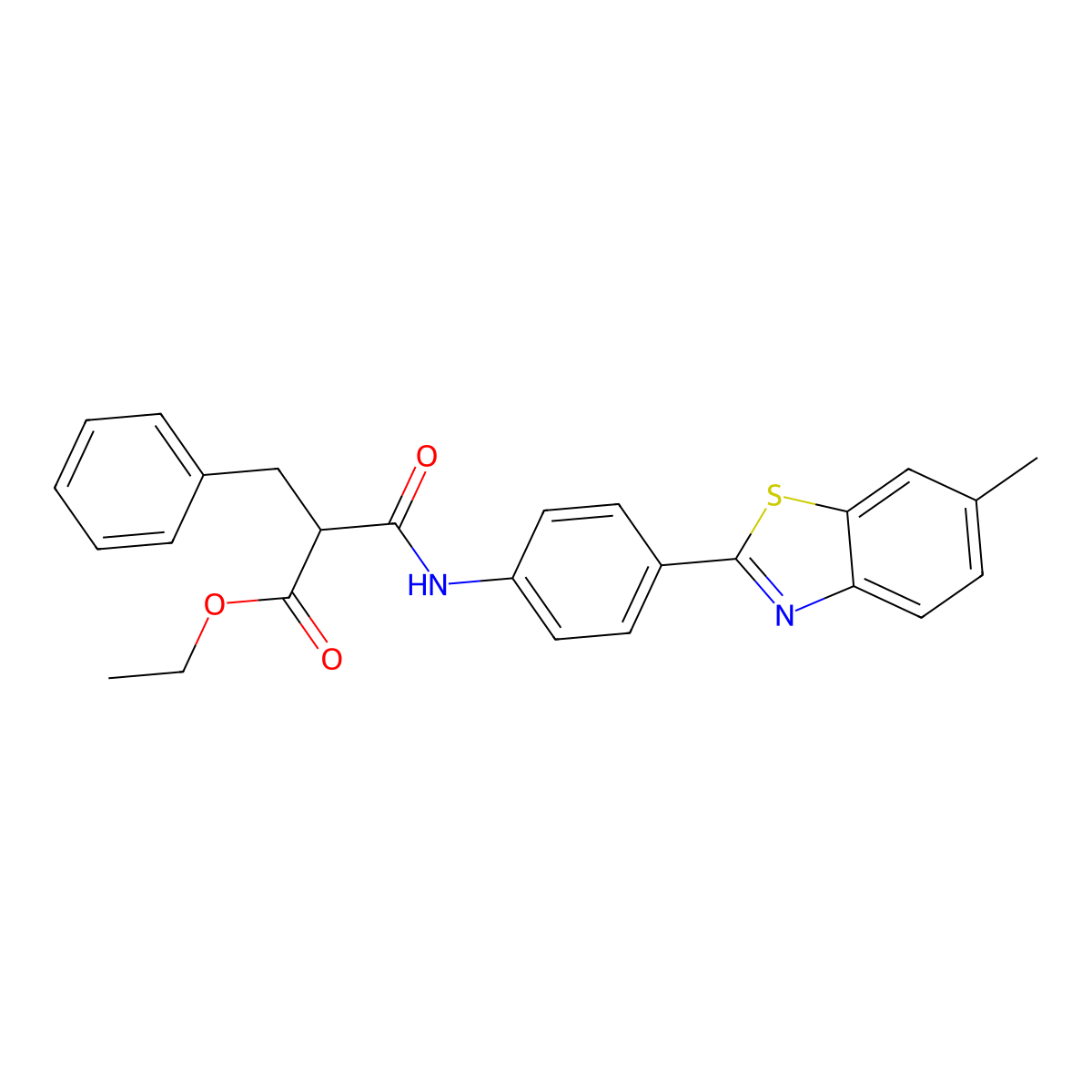 Ethyl 2-benzyl-3-{[4-(6-methyl-1,3-benzothiazol-2-yl)phenyl]amino}-3-oxopropanoate molecular structure, CAS 364339-55-9