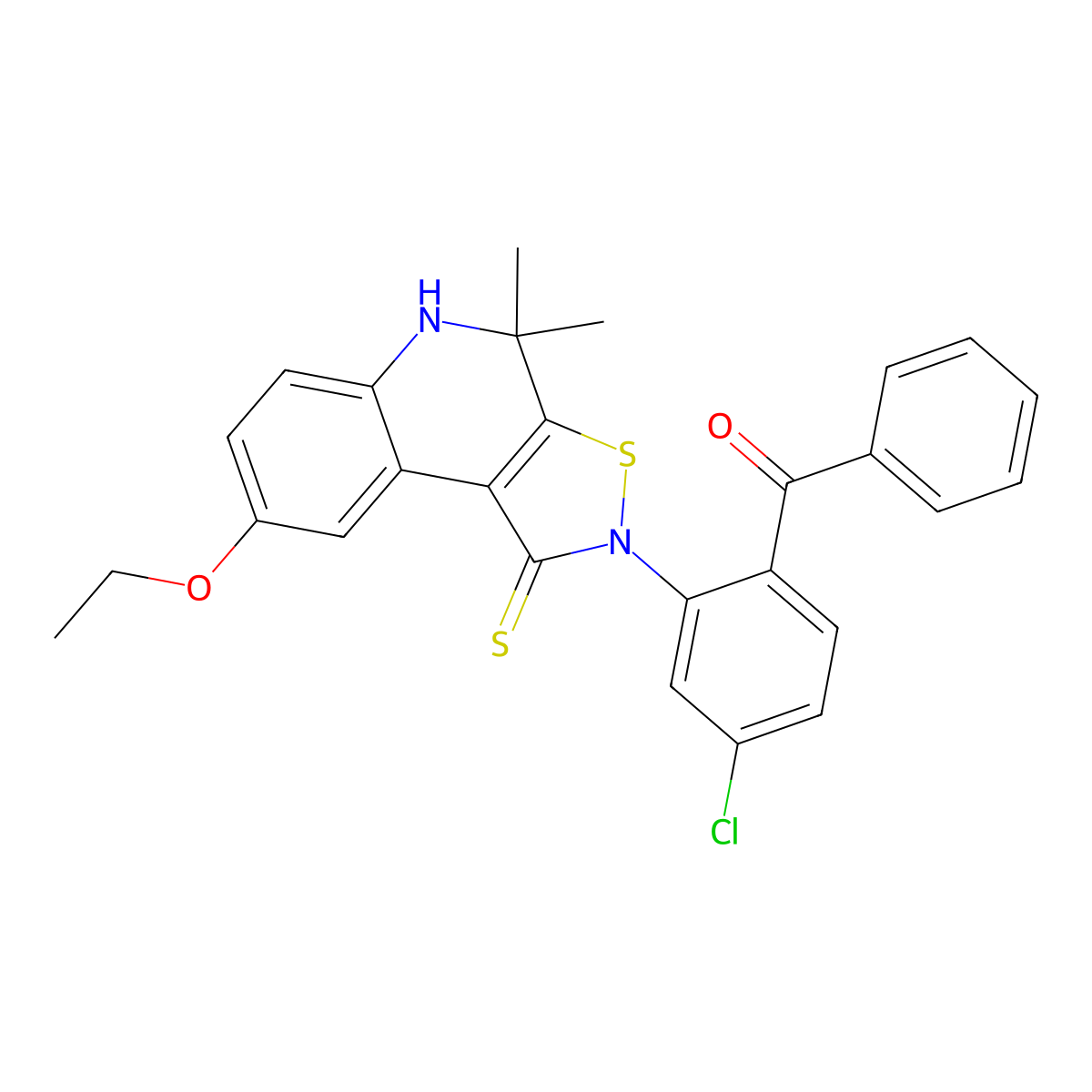 (4-chloro-2-(8-(ethyloxy)-4,4-dimethyl-1-thioxo-4,5-dihydroisothiazolo[5,4-c]quinolin-2(1H)-yl)phenyl)(phenyl)methanone molecular structure, CAS 364339-56-0