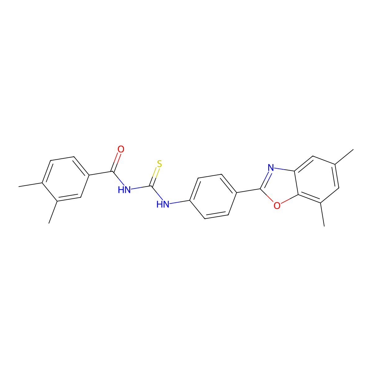 N-[[4-(5,7-dimethyl-1,3-benzoxazol-2-yl)phenyl]carbamothioyl]-3,4-dimethylbenzamide molecular structure, CAS 364339-71-9
