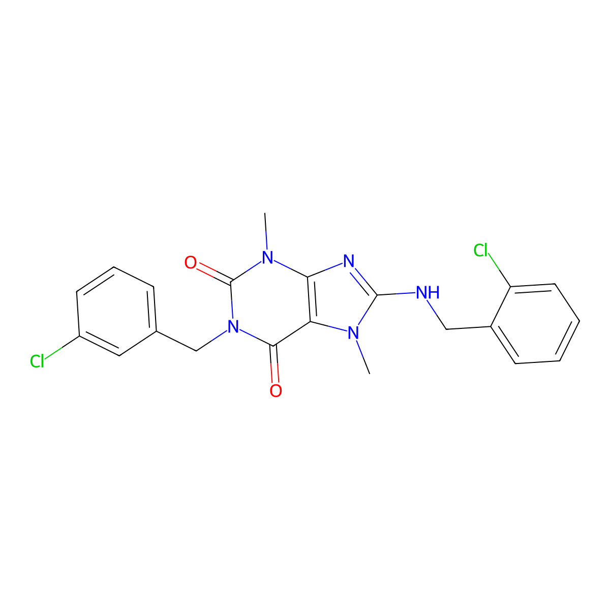 1-(3-chlorobenzyl)-8-[(2-chlorobenzyl)amino]-3,7-dimethyl-3,7-dihydro-1H-purine-2,6-dione molecular structure, CAS 364340-12-5