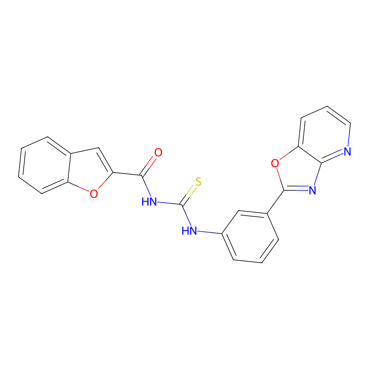 N-[[3-([1,3]oxazolo[4,5-b]pyridin-2-yl)phenyl]carbamothioyl]-1-benzofuran-2-carboxamide molecular structure, CAS 364340-50-1