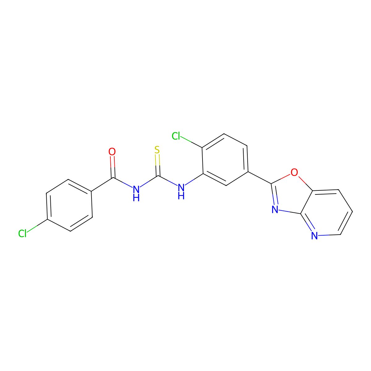 4-chloro-N-[[2-chloro-5-([1,3]oxazolo[4,5-b]pyridin-2-yl)phenyl]carbamothioyl]benzamide molecular structure, CAS 364340-69-2